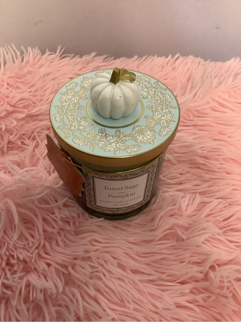 New Fall Forest Sage Pumpkin Candle with White Pumpkin Lid